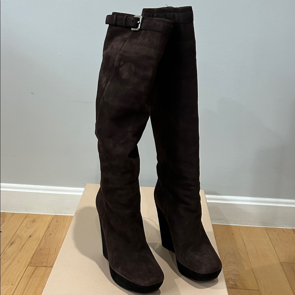 Prada Dark Brown Over the Knee Boots